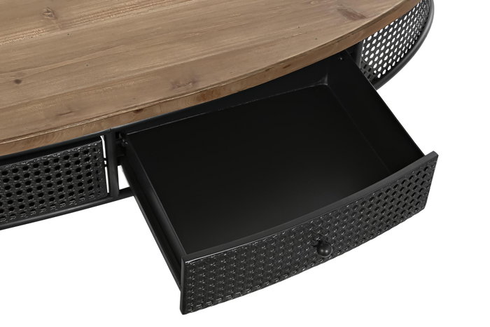DKD Home Decor Mesa de Centro Abeto y Metal con 2 Cajones Negro