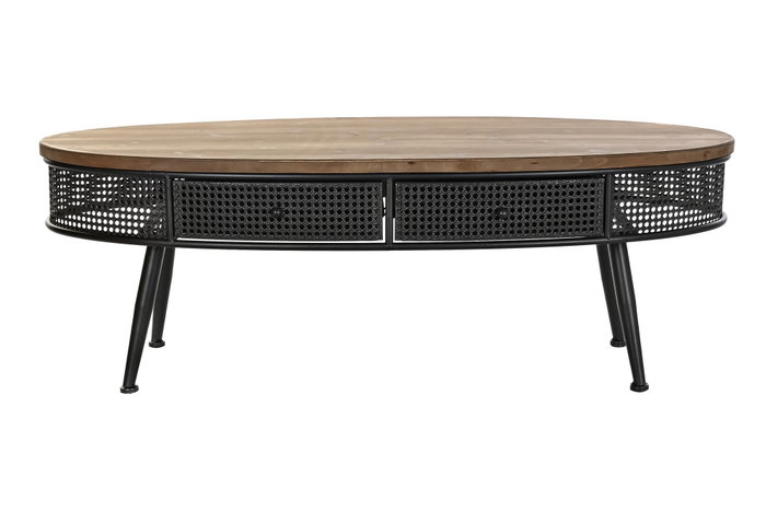 DKD Home Decor Mesa de Centro Abeto y Metal con 2 Cajones Negro