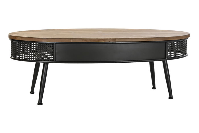 DKD Home Decor Mesa de Centro Abeto y Metal con 2 Cajones Negro