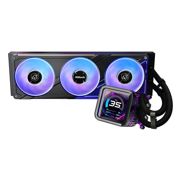 ASRock Kit Refrigeración Líquida Phantom Gaming 360 LCD, Pantalla IPS 3.4", 3 Ventiladores RGB 12cm PWM, Compatible con AM4/AM5/LGA1700/LGA1851
