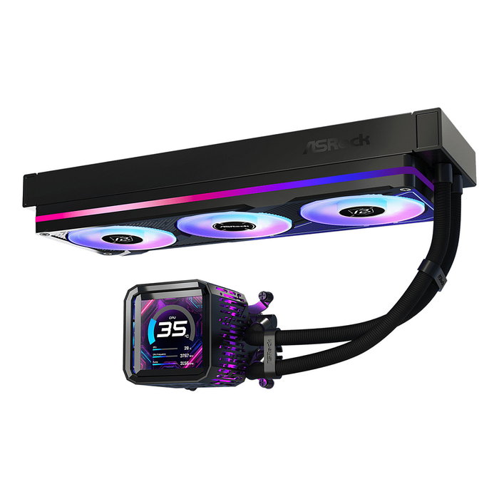 ASRock Kit Refrigeración Líquida Phantom Gaming 360 LCD, Pantalla IPS 3.4", 3 Ventiladores RGB 12cm PWM, Compatible con AM4/AM5/LGA1700/LGA1851