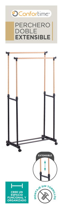 Inde Perchero Doble de Pared con Porta Sombrero, Madera, 80 x 43 x 90-160 cm (6 Unidades)