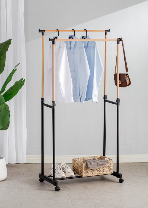 Inde Perchero Doble de Pared con Porta Sombrero, Madera, 80 x 43 x 90-160 cm (6 Unidades)