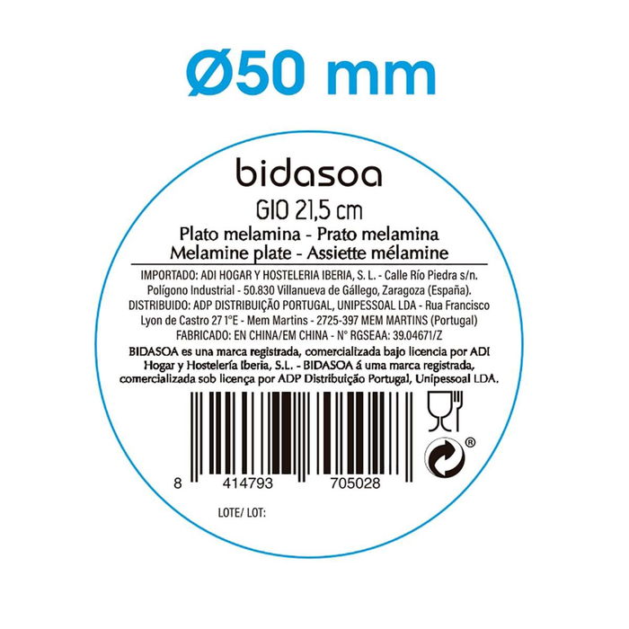Plato Llano Bicolor Melamina Gio Bidasoa 21,5x21,5 cm