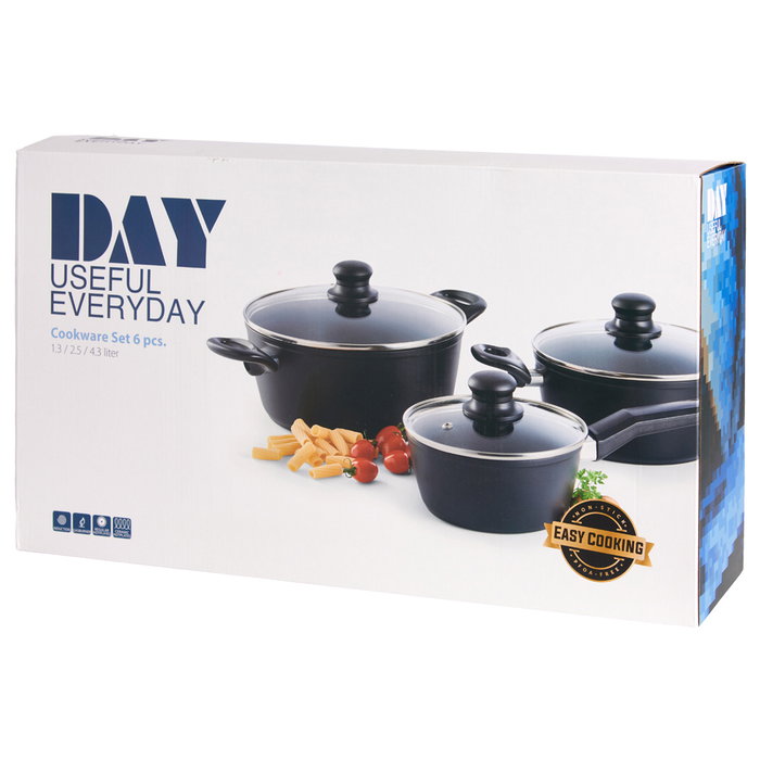 Day Batería de Cocina 3 Piezas Aluminio con Tapa Cerámica para Inducción