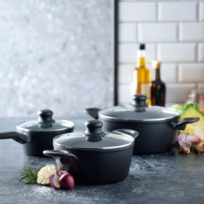 Day Batería de Cocina 3 Piezas Aluminio con Tapa Cerámica para Inducción