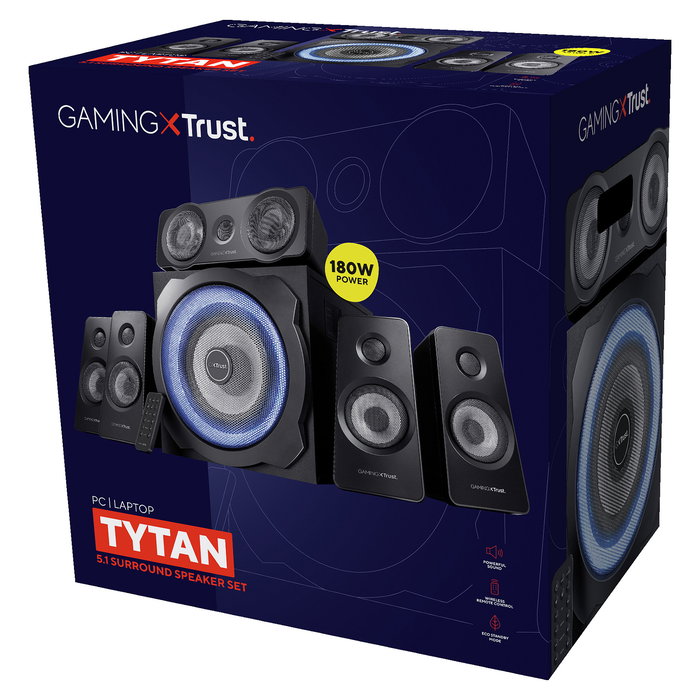Trust GXT 658 Tytan Altavoces PC 5.1 Surround con Subwoofer, 90 W, Negro, Inalámbrico, Compatible con PC, PS3, Xbox 360