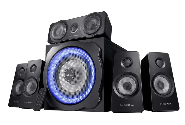 Trust GXT 658 Tytan Conjunto de Altavoces 5.1 180W (90W RMS) con Subwoofer de Madera, Compatible con PC, PS3, Xbox 360, Wii, Mando a Distancia, Negro