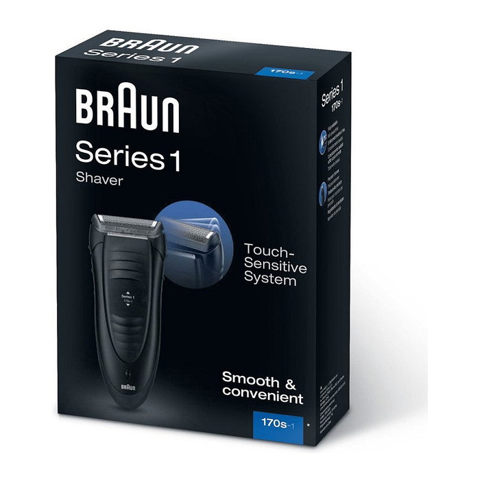 Braun Series 1 170 - Máquina de afeitar de láminas eléctrica, negro, lavable, a prueba de agua, con recortadora de precisión