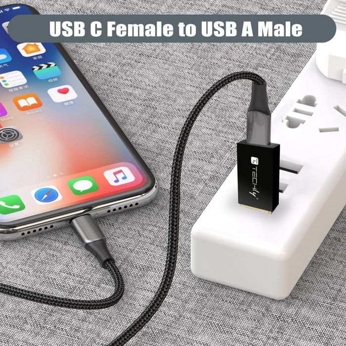 Techly Adaptador Convertidor USB 3.0 USB A Macho a USB-C Hembra para Datos y Carga, Negro
