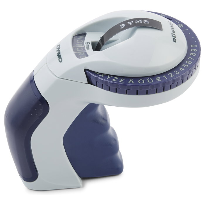 DYMO Omega - Prensa de Etiquetas Térmica de Impresión Directa Azul, para Uso Doméstico, Imprime en Etiquetas PVC hasta 9 mm
