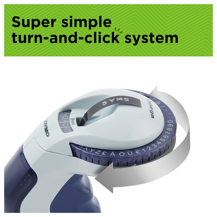 DYMO Omega - Prensa de Etiquetas Térmica de Impresión Directa Azul, para Uso Doméstico, Imprime en Etiquetas PVC hasta 9 mm