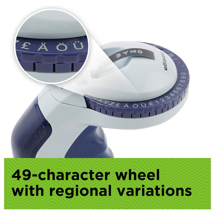 DYMO Omega - Prensa de Etiquetas Térmica de Impresión Directa Azul, para Uso Doméstico, Imprime en Etiquetas PVC hasta 9 mm