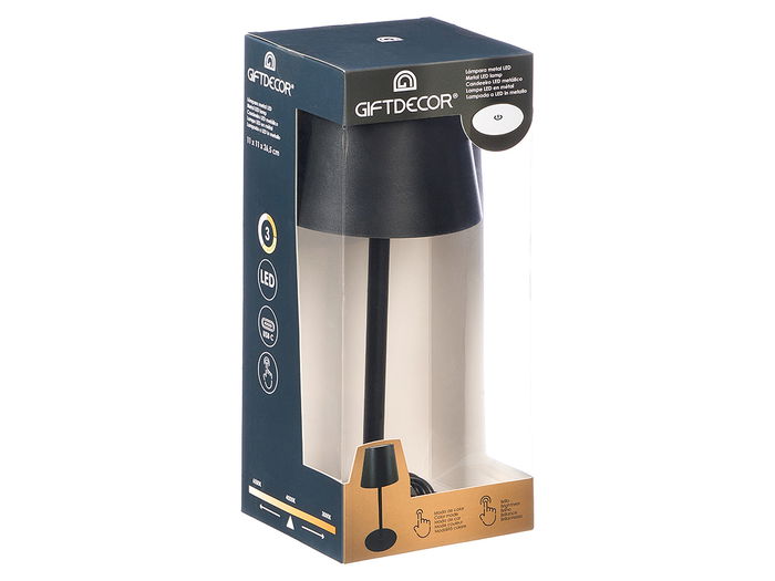 Giftdecor Lámpara de Sobremesa Midnight Metal LED USB - Negro, ABS y Metal, Luz Cálida y Fría, 11x26.5x11 cm (Set de 8)