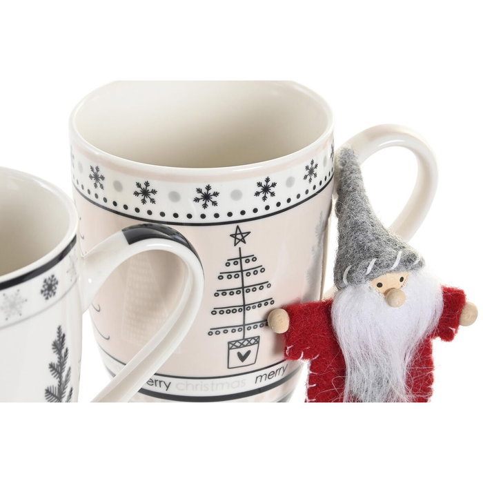 DKD Home Decor Set de 2 Tazas New Bone Blanco y Negro 360ml