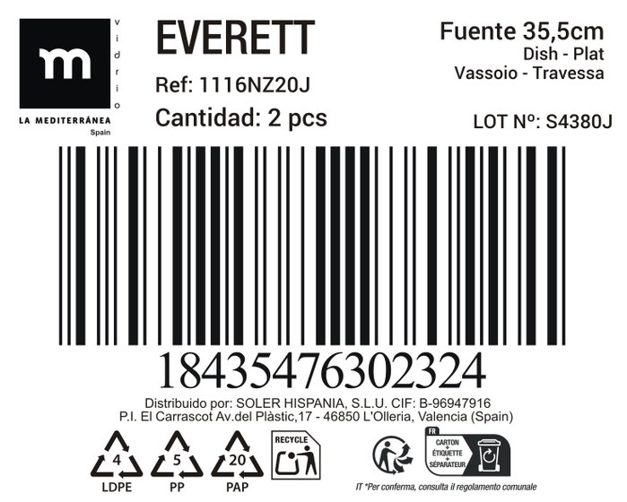 La Mediterranea Fuente Oval Opal Everett 35.2 cm de 12 unidades