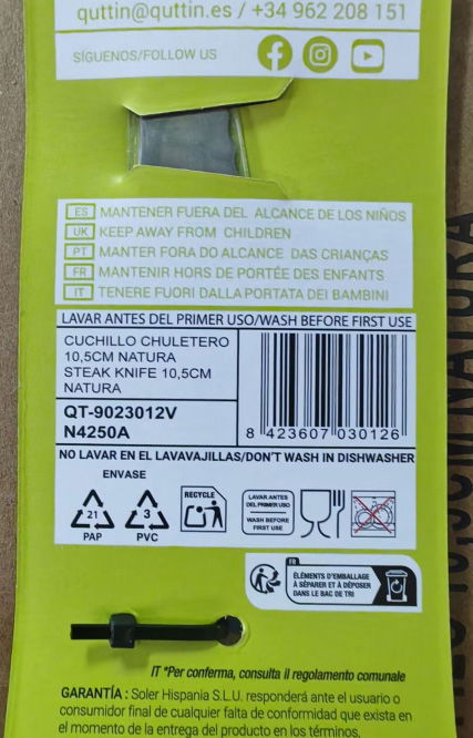 Quttin Cuchillo Chuletero Natura 10.5 cm (60 Unidades)