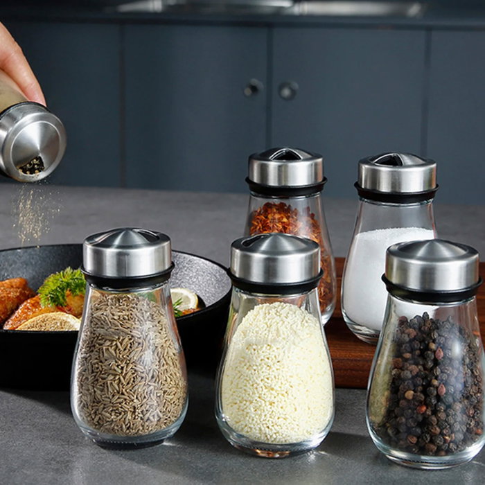 Quttin Set de 6 Especieros de Vidrio con Soporte Metálico