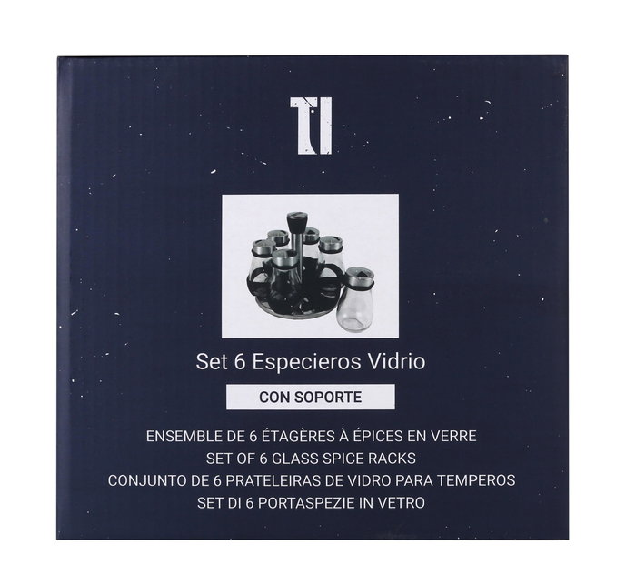 Quttin Set de 6 Especieros de Vidrio con Soporte Metálico