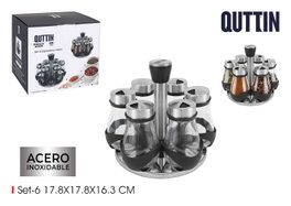 Quttin Set de 6 Especieros de Vidrio con Soporte Metálico