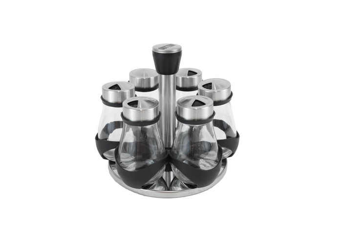 Quttin Set de 6 Especieros de Vidrio con Soporte Metálico