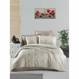 Aucune Juego de cama de algodón satén, Capuchino, 220x240 cm con 2 fundas de almohada