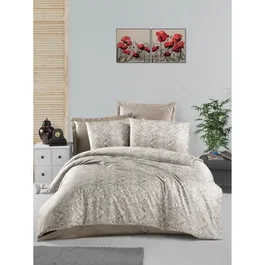 Aucune Juego de cama de algodón satén, Capuchino, 220x240 cm con 2 fundas de almohada