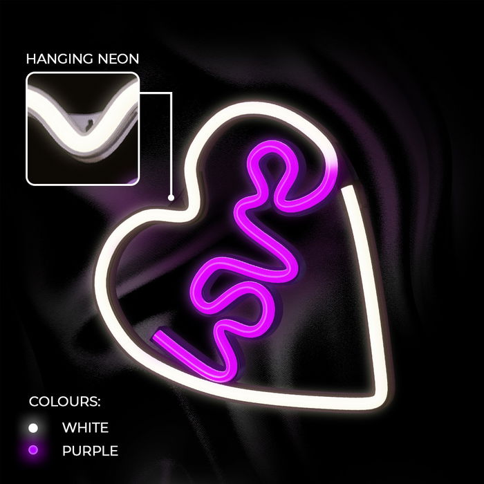 Neolia Lámpara Forever Neon LED Love Heart, Corazón Iluminación Decoración Rosa LED USB, Luz de Pared Decorativa Neón
