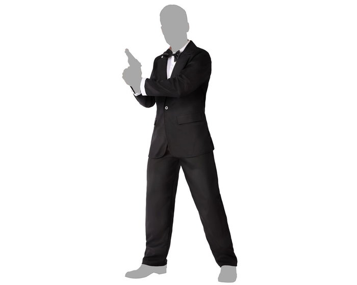 Disfraz Agente Secreto Hombre Adulto Negro Chaqueta Pantalón Camisa M-L