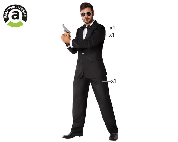Disfraz Agente Secreto Hombre Adulto Negro Chaqueta Pantalón Camisa M-L