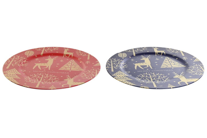 DKD Home Decor Centro de Mesa Navidad Tradicional Azul Rojo 33x2x33 cm (12 Unidades)