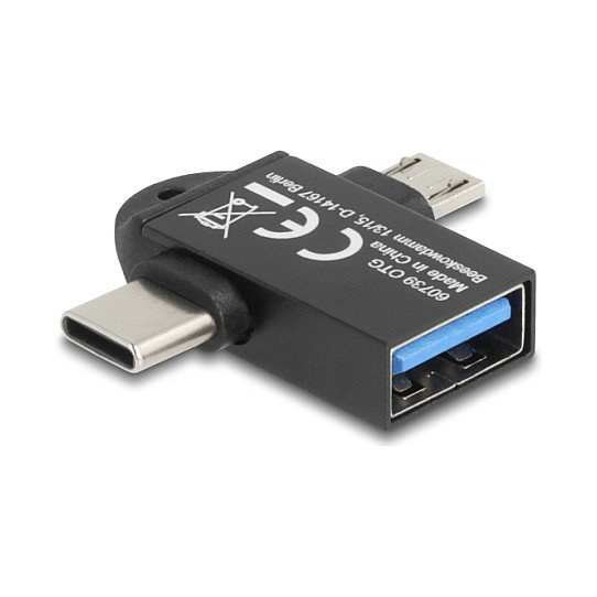 DeLOCK Adaptador USB 2 en 1 10 Gbps USB-A hembra a USB Type-C y USB Micro-B macho DeLOCK Adaptador USB 2 en 1 10 Gbps USB-A hembra a USB Type-C y USB Micro-B macho