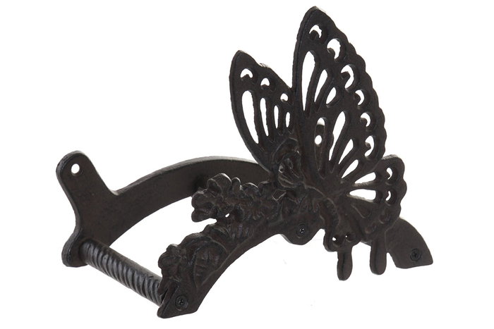 DKD Home Decor Sujetamangueras Marron Oscuro Hierro Colado Mariposa 13.5 x 20.5 x 24.3 cm
