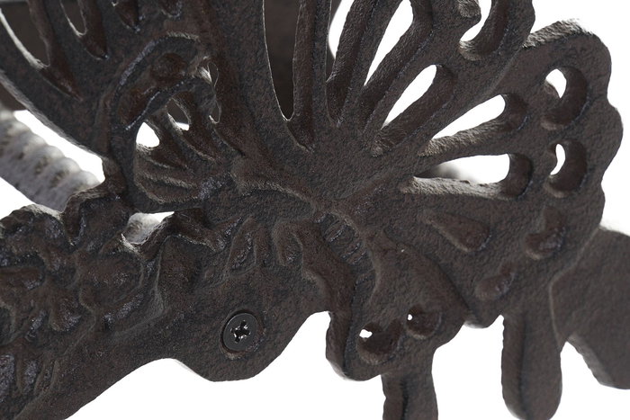 DKD Home Decor Sujetamangueras Marron Oscuro Hierro Colado Mariposa 13.5 x 20.5 x 24.3 cm