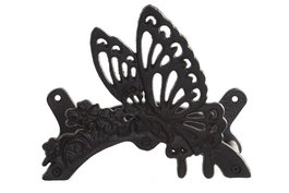 DKD Home Decor Sujetamangueras Marron Oscuro Hierro Colado Mariposa 13.5 x 20.5 x 24.3 cm