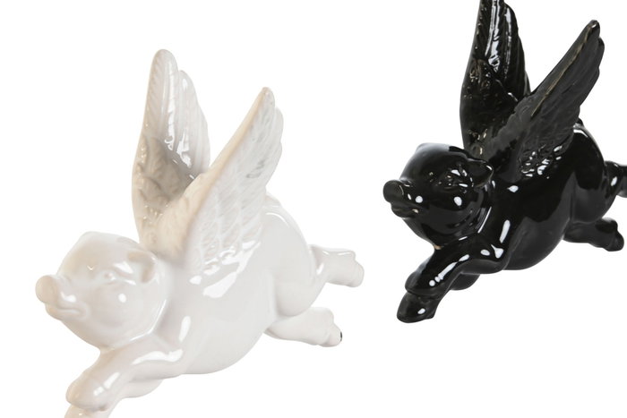 DKD Home Decor Escultura de Pared Cerdito Volador en Porcelana