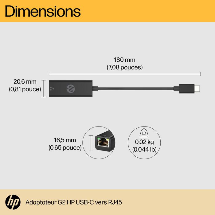 HP Adaptador USB-C a RJ45 G2 Ethernet para Conexión de Red Rápida y Fiable