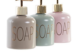 DKD Home Decor Dosificador Rosa Beige Cristal y ABS 8 x 14 x 8 cm Capacidad 450ml (12 Unidades)