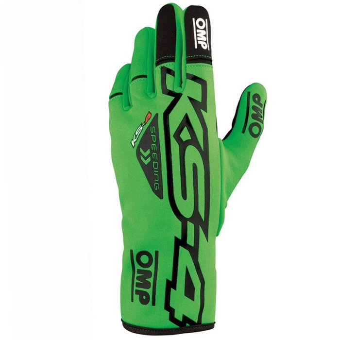 Omp OMPKB0-2750-A01-231-S Guantes Karting KS-4 Verdes Fluo y Negros Talla S con Piel de Ante y Agarre Mejorado