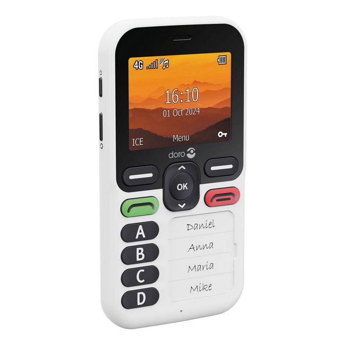 Doro Leva X10 - Teléfono móvil para mayores fácil de usar, pantalla 2.4", 4G LTE, botón de emergencia, resistencia IP54, color blanco/negro