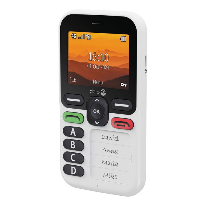 Doro Leva X10 - Teléfono móvil para mayores fácil de usar, pantalla 2.4", 4G LTE, botón de emergencia, resistencia IP54, color blanco/negro