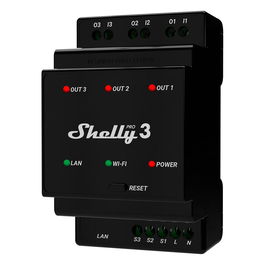 Shelly Pro 3 Relé Inteligente WLAN LAN 3x 16A 3 Canales 3 Fases Máx. 48A BT Montaje Carril DIN