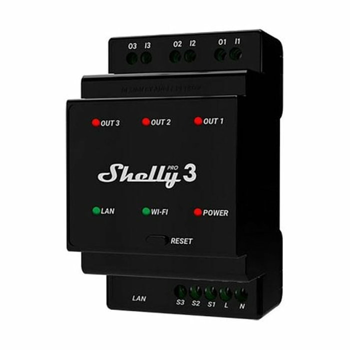 Shelly Pro 3 Relé inteligente WLAN LAN 3 canales 16A 48A BT DIN-Rail Shelly Pro 3 Relé inteligente WLAN LAN 3 canales 16A 48A BT DIN-Rail