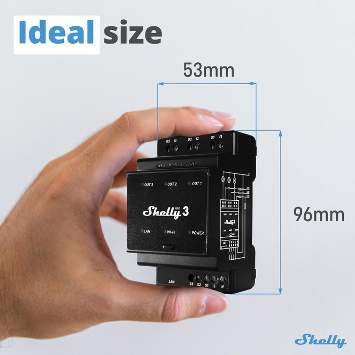 Shelly Pro 3 Relé inteligente 3 canales 16A/48A Wi-Fi LAN