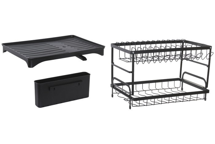 DKD Home Decor Escurreplatos de Metal y PP con Desagüe Negro