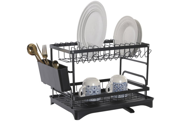 DKD Home Decor Escurreplatos de Metal y PP con Desagüe Negro