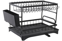 DKD Home Decor Escurreplatos de Metal y PP con Desagüe Negro