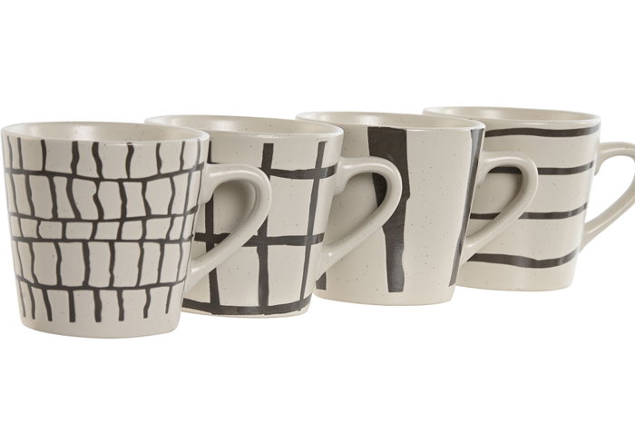 DKD Home Decor Tazas de Gres Moderno con Relieve, Set de 12 unidades, Beige y Gris