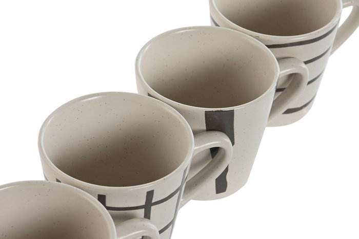 DKD Home Decor Tazas de Gres Moderno con Relieve, Set de 12 unidades, Beige y Gris