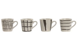 DKD Home Decor Tazas de Gres Moderno con Relieve, Set de 12 unidades, Beige y Gris